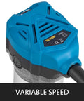 Built Like A Tank Compact Router With Fixed Plunge And Tilt Bases, 1.25 HP woodworking tool with variable speed control features.