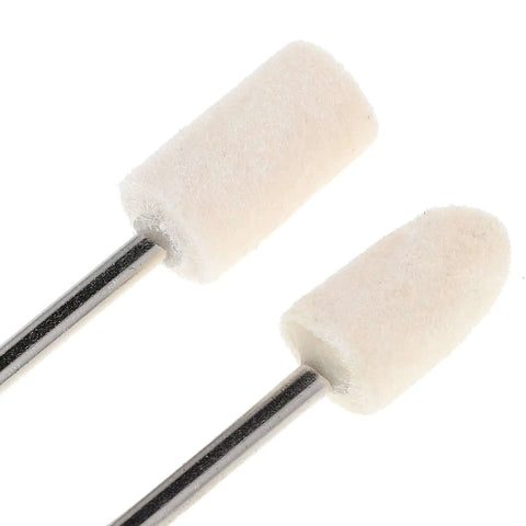 40 Piece Wool Felt Polishing Wheel Set With One Eighth Inch Shank For Drill Buffing Attachments, close-up view of two wheels