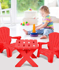 Durable Plastic Kids Table And Chair Set For Outdoor Fun With Adirondack Style Chairs Ideal For Picnic Garden Patio Backyard And Beach Time Safe Non Toxic Materials For Toddlers in red
