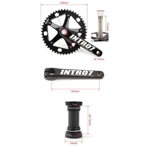 Fixed Gear Hollow Crankset 48T 165mm 144 BCD Single Speed Chainring for Track Cycling Lightweight Aluminum Alloy Crankset