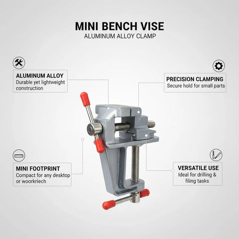 Rock Solid Portable Aluminum Bench Vise for Small Parts Desktop Clamp for Drilling and Filing Hands Free Stability to Lock Tiny Pieces in Place Handy Compact Vise Clamp for Precise Work, mini bench vise, aluminum alloy, compact desktop clamp for drilling and filing