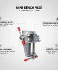 Compact Aluminum Bench Vise Clamp For Small Parts Portable Desktop Holding Tool For Precise Drilling And Filing Keeps Tiny Components Steady And Hands Free With A Sturdy Tightening Mechanism For A Secure Grip And Smooth DIY Assembly 1 Pack, aluminum alloy mini vise