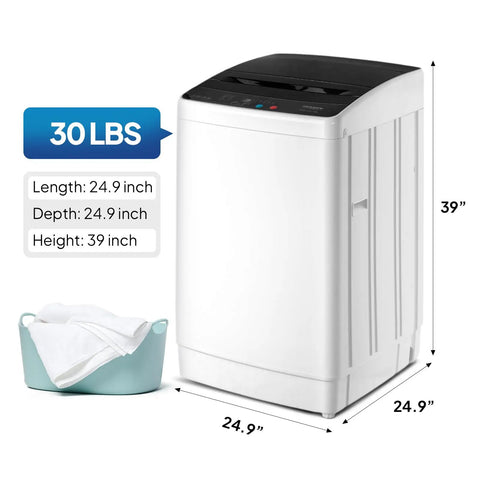 No Sweat Portable Washer And Spin Dry Combo Featuring A Heavy Duty Stainless Steel Drum Full Automatic Electric Laundry Machine With Drain Pump Ready For Rapid Apartment Loads, 30 lbs, 24.9x24.9x39 inch dimensions.