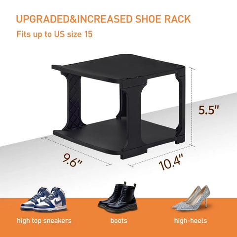 5 Tier Vertical Shoe Rack Slim Free Standing Organizer For Entryways And Small Closets Stackable Shoe Shelf Stable Black Fits Up To US Size 15 Footwear showing dimensions