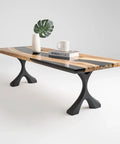 Industrial Coffee Table Legs Set Of 2, 16.1 Inches High, Heavy Duty Support showcased under a sleek wooden tabletop.