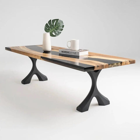 Industrial Coffee Table Legs Set Of 2, 16.1 Inches High, Heavy Duty Support showcased under a sleek wooden tabletop.