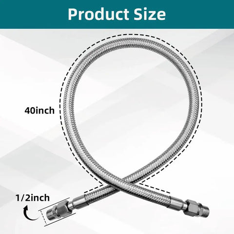 40 Inch Half Inch NPT Compressor Jumper Hose With Stainless Steel Braided Flex 304 Stainless Exterior, size 40 inch