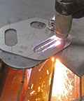 Tri Slot Cutter Stencil Kit Pro Grade 3 Piece Guide For Precise Slot Cuts 0.430 Inch Diameter in use with plasma cutter