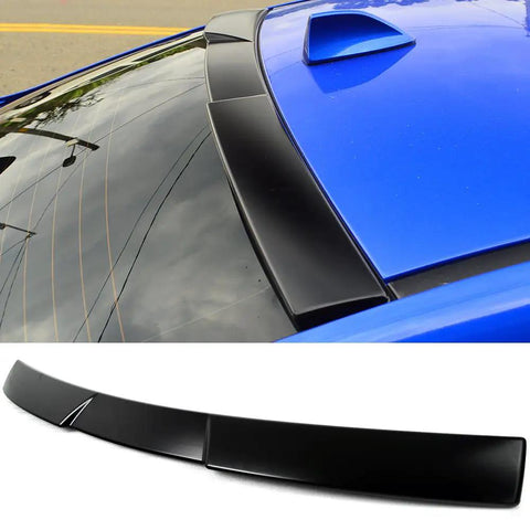 Subaru WRX STI Roof Spoiler V Style Unpainted Black ABS Rear Wing For 2015 To 2021 Models installed on blue car