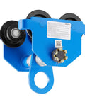 Side view of Manual I Beam Trolley 2 Ton Load With Dual Wheels Beefy Heavy Duty Carbon Steel Adjustable Beam Width From 2.4 To 7 Inches