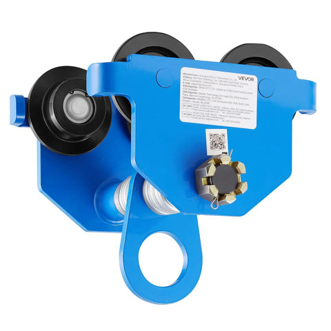 Side view of Manual I Beam Trolley 2 Ton Load With Dual Wheels Beefy Heavy Duty Carbon Steel Adjustable Beam Width From 2.4 To 7 Inches