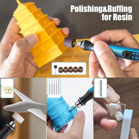 Resin Polishing Tools Kit with electric drill pen and bits for deburring and polishing resin crafts