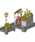 Full Metal Beam Steam Engine With Live Power Generator Model Kit Vintage Street Lamp Scene, detailed view of the engine and lamp