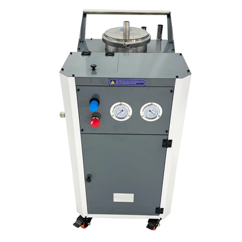 Heavy Duty Pneumatic Chip Remover And Air Powered Coolant Tank Cleaner For Cutting Fluid Filtration Sump Cleaning Cart, top view with pressure gauges.