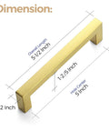 Dimensions of 5 Inch Square Cabinet Pull in Brushed Brass, showing length and diameter for 30 Pack 5 Inch Stainless Steel Cabinet Handles.