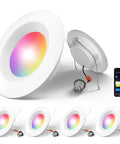 Smart 5 To 6 Inch Recessed LED Can Lights 4 Pack With RGBCW Color Changing, WiFi Enabled Downlights With Baffle Trim