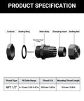 Exploded view of Ten Pack One Half Inch NPT Cable Glands Nylon Waterproof IP68 Cord Connectors PA66 with detailed parts labeled.