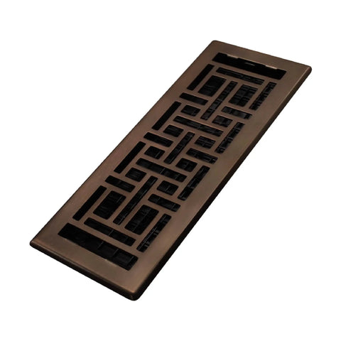 Oriental Style Floor Register 4x12 Inches Rubbed Bronze Finish 8 Pack - Decorative Steel Vent Grille With Damper Box For HVAC Duct Openings