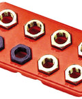 Master Grade Metric And Imperial Thread Die Set For Wrenching Under The Hood Includes M24 M22 M20 And Unef Sizes on red holder.