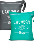 Two Pack Large Travel Laundry Bags Waterproof Wet And Dry With Drawstring Closure in Green and Grey