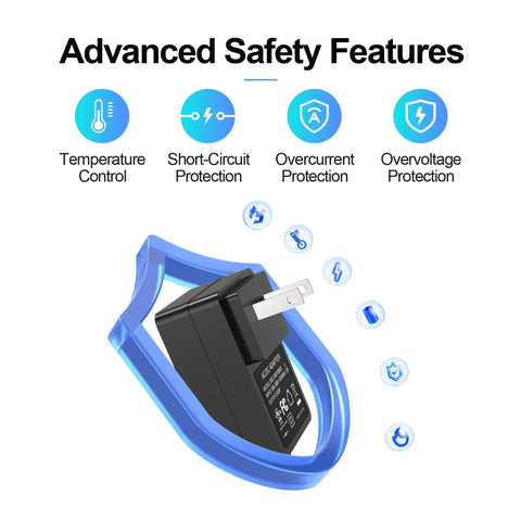 24V 1A Power Adapter From 100V To 240V AC To 24V DC UL Listed, safety features shown, black adapter with blue shield icon.