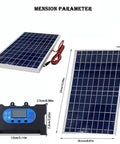 Compact 10W Solar Panel Kit With Integrated Charge Controller For Smooth 12V Battery Charging And Efficient Monocrystalline Performance Geared Up For Camping Tailgating And Off Grid Adventures To Keep Your Gear Juiced On The Trail. Image shows solar panel with wires and charge controller dimensions.