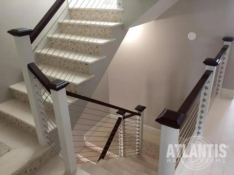 Indoor staircase with Rail Cable Railing Tensioner Set Five Thirty Second Inch Swage Fittings 316L Stainless Steel
