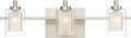 Three Light LED Vanity Light In Brushed Nickel With Clear Sandblasted Glass Over Mirror Modern Bathroom Fixture For Bright Clean Look And Easy Install