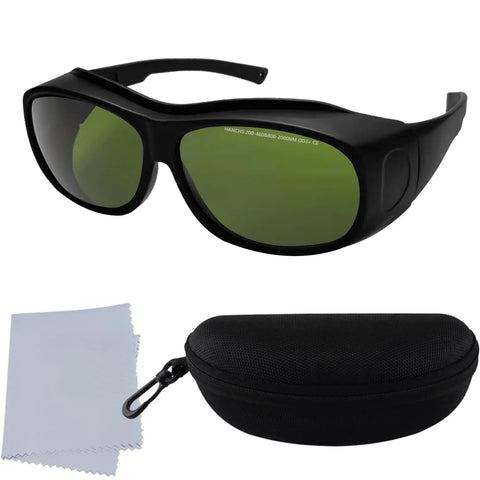 Pro Grade Broad Spectrum IPL And Laser Safety Goggles For Hair Removal And Cosmetic Uses With Protection 200 To 460 Nanometers And 800 To 2000 Nanometers, OD Five Plus, 30 Percent Visible Light, UV And Infrared Blocking, Light Green.