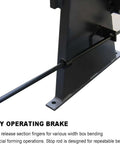 Close-up of Box And Pan Style Metal Brake For 50 Inch Sheet Metal, 16 Gauge Capacity Up To 135 Degree Bends, showing easy operating brake mechanism.