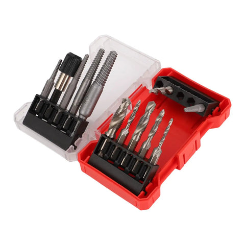 Awesome 11 Piece Screw Extractor Set For Easy Removal Of Broken Bolts And Damaged Threads Perfect For Drilling And Repairing Aluminum And Hard Plastic Mechanical Jobs With Handy Storage Box. 11-piece alloy steel set in red case