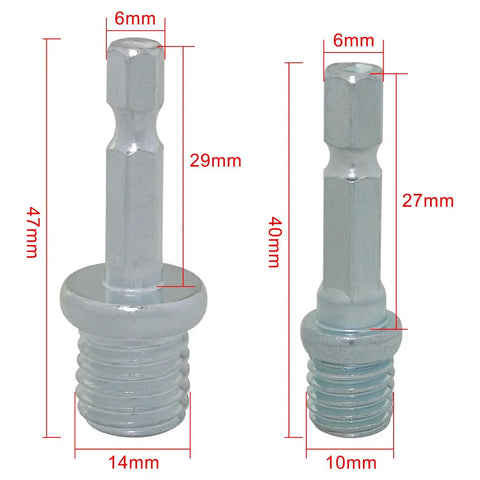 4 Pack Heavy Duty Stainless Steel Drill To Angle Grinder Adapter M10 M14 Hex Shank Conversion Bar for cutting, detailed image with measurements.