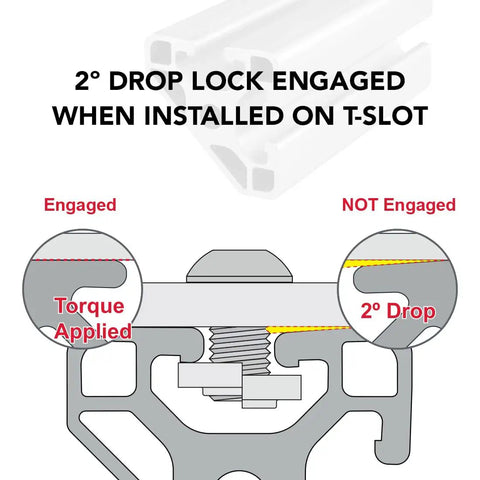 40 Series 40x40 T Slotted Aluminum Extrusion With 45 Degree Quarter Round Arc For DIY Linear Slot Rail And Custom Frame Building Heavy Duty 6063 T6 Aluminum Clear Anodized Finish 305mm Long showing 2° drop lock engaged on T-slot