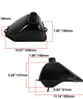 Dimensions of black Metal Gas Fuel Tank With Threaded Cap For 50cc 70cc 90cc 110cc 125cc ATVs Quad Bikes Fits Coolster Roketa Taotao Baja