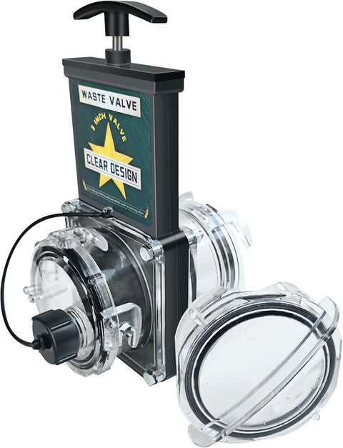 Clear 3 Inch Waste Valve Sewer Gate With Two Caps For RV Camper Trailer No Mess Easy Visual Inspection Durable Build Smooth Flow
