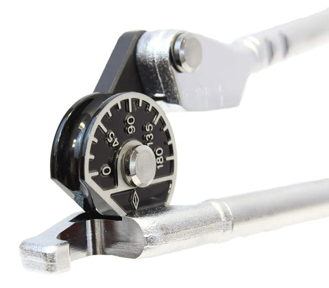 Lever Tube Bender For Three Eighths Inch Tubing With Cushioned Grip Handles And Integrated Bend Angle Markings close-up view