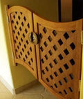 Wooden saloon doors installed with 4 Pack 3 Inch Brass Stainless Steel Double Action Spring Hinges Self Closing For Cafe Saloon Pub Doors.