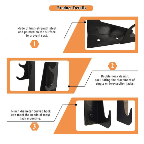 Heavy Duty Wall Mount Jack Stand Organizer For Garage And Shop Pro Grade Steel Storage Bracket detail with double hook design