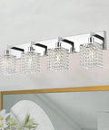 Chrome Crystal Vanity Light For Bathroom Four Light Farmhouse Style Sconces Over Mirror Modern Indoor Wall Fixtures