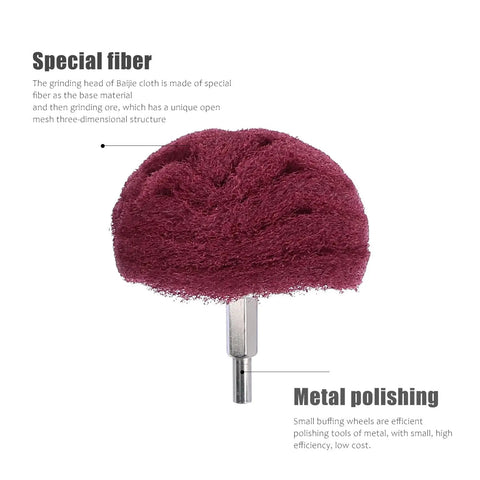 6 Piece Polishing Buffing Wheel Set With Easy Grip Handle For Wood And Metal, close-up of high efficiency scouring pad head