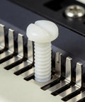 50 Pack White 632 X 1 2 Slotted Switch Plate Screws Includes Tidy Latch Container No Sweat Installation, close-up of nylon screw.