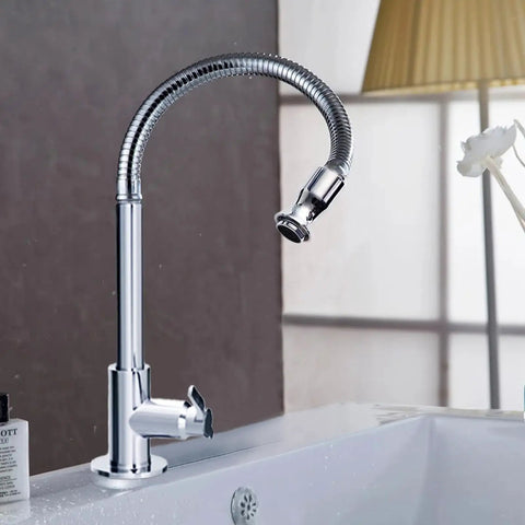 Single Lever Flexible Pull Out Kitchen Water Tap With Deck Mount Cold Water Basin Faucet Single Hole 360 Degree Swivel Ceramic Disc Cartridge Water Efficient Chrome Finish
