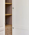 Home Expert concealed cabinet hinge, 1/2 in overlay, satin-nickel finish installed on white face-frame cabinet door