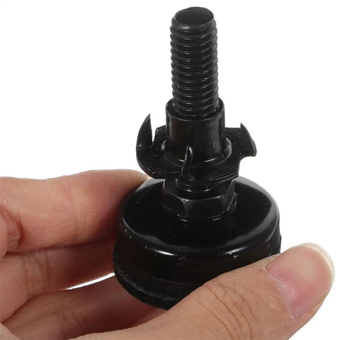Close-up of Adjustable Furniture Support Legs Set For Sofa Cabinet And Table, height adjustable plastic feet in hand