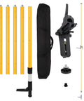 Heavy Duty Laser Level Pole With Adjustable Mount One Quarter Inch By Twenty Inch Telescoping Pole Extending To Twelve Feet Three Point Seven Meters With Five Eighths Inch Eleven Thread Adapter For Rotary And Line Lasers No Tripod Needed, shown disassembled with bag and mount
