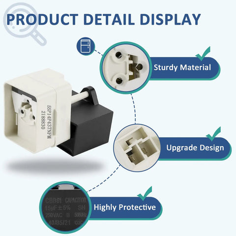 New Upgraded Start Relay And Capacitor W10613606 For Whirlpool Kenmore KitchenAid Refrigerators detail display with protective design