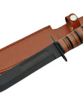 Beefy Full Tang 12 Inch Hunting Knife With Leather Grip And Stainless Fuller Blade, Outdoor Fixed Blade With Sheath For Camping, Hiking