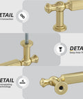 Close-up details of 5 Pack 3 Inch Gold Cabinet Pulls Brushed Gold Drawer Handles Zinc Alloy Hardware for Kitchen Cupboard