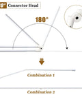 White Steel L Shape Corner Curtain Rod Adjustable From 30 To 136 Inches Wall Mounted With Glossy Smooth Finish showing 180 degree connector and configurations