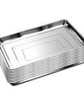 10 Pack Big Stainless Steel Seedling Trays For Nursery Pots And Seed Germination, Heavy Duty Metal Water Catch Trays, stacked view.